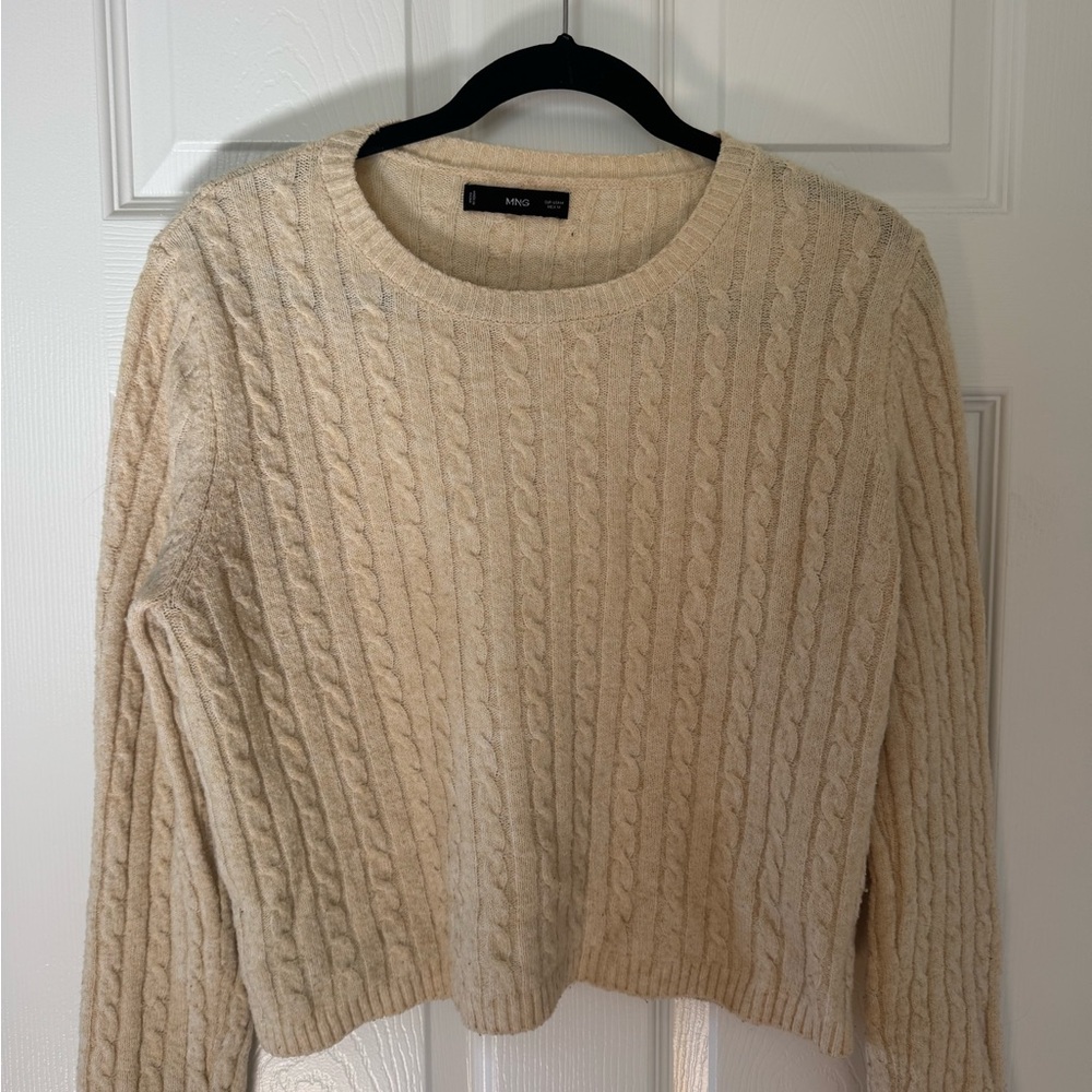 Mango Women's Beige Cable Knit Sweater